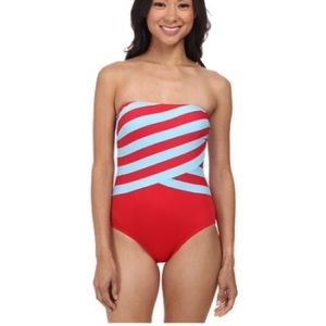 DKNY Red and Blue Striped One-Piece Swimsuit